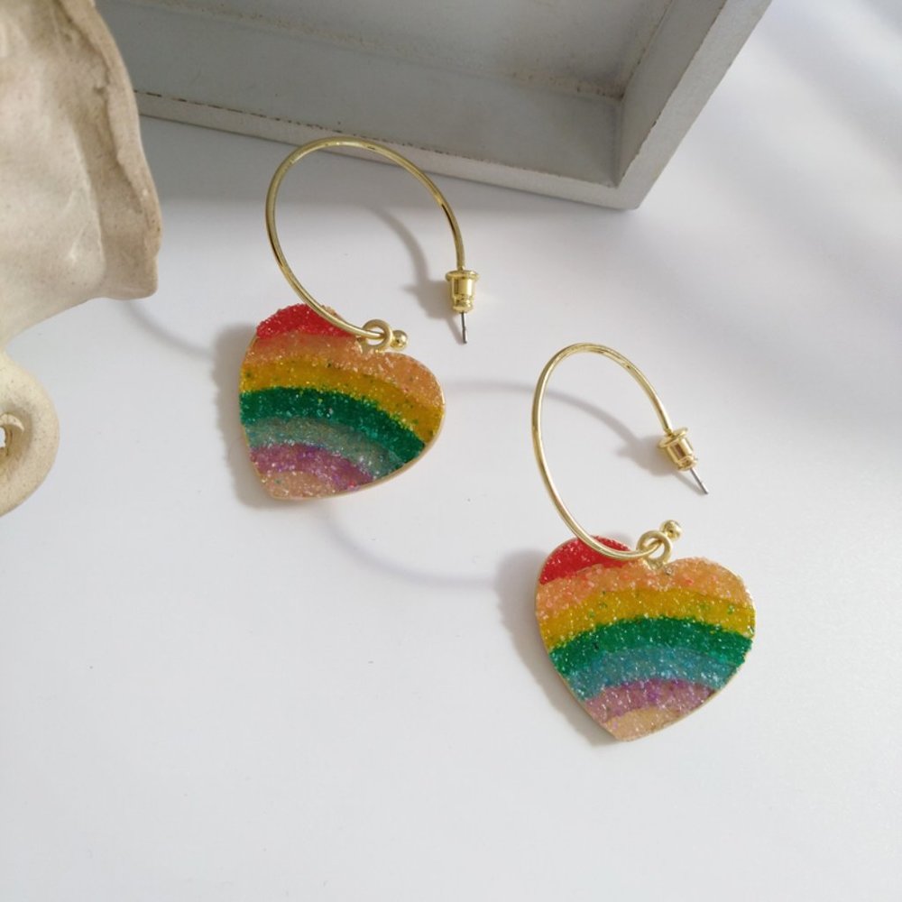 Rainbows 🌈💙Pride LGBTQ Heart Star Hoop Earrings - Picture 3 of 9